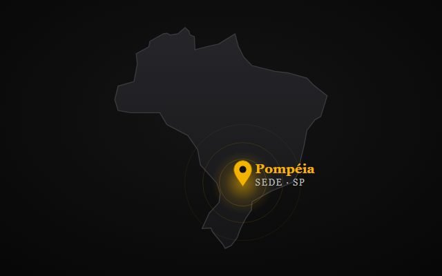 Mapa do Brasil com a sede do escritório marcada em Pompéia, no interior de São Paulo